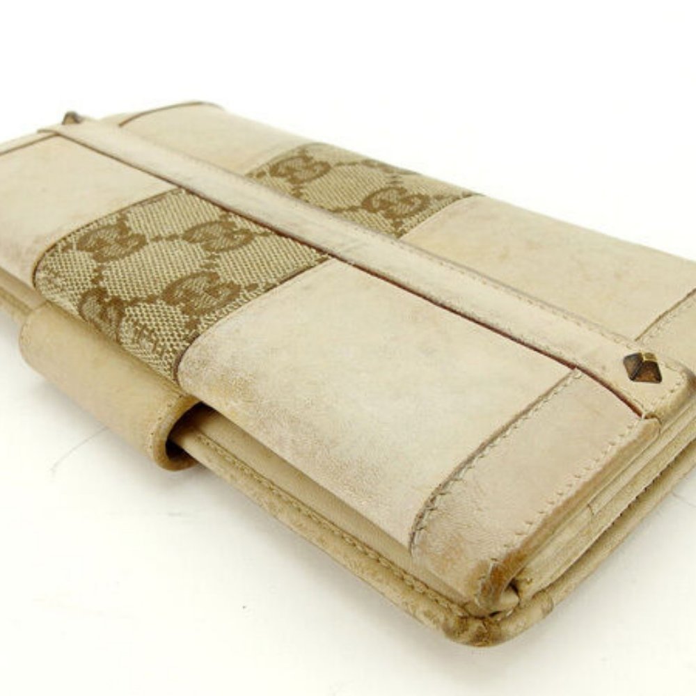 Gucci Wallet Purse Long Wallet G logos Beige Brown Woman Authentic Used
